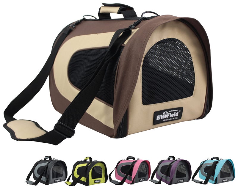 EliteField Deluxe Soft Pet Carrier (3 Year Warranty, Airline Approved), Multiple Sizes and Colors Available (18" L x 10" W x 11" H, Brown+Beige) - Image 1